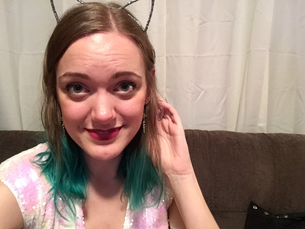 Kristina Horner as a cat on new year's eve.